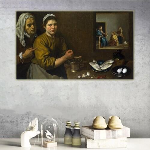 Canvas Oil Painting Diego Velazquez"Christ In The House Of Martha And Mary"Wall Aesthetic Western Art Decor Poster Decoration