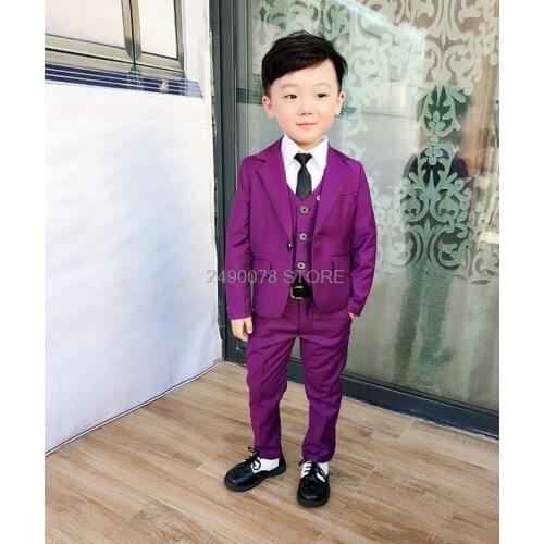 Flower Boys Wedding Suit Gentleman Kids Formal Jacket vest pants Children Party Prince Performance Dress Graduation Costume