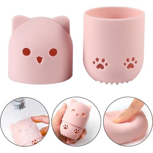 Kitten Beauty Powder Puff Blender Holder Sponge Makeup Egg Drying Case Portable Soft Silicone Cosmetic Blender Sponge Box Holder