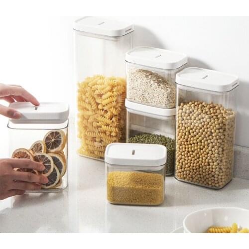Kitchen Storage Box Vacuum Lid Organizer Container Transparent Sealed Cans Plastic kitchen organizer Food Grade Food Container