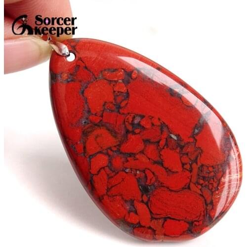 Natural Gem Stone Bloodstone Pendant Fit DIY Necklace Water Drop Slide Healing Crystals Beads for Women Men Jewelry Making BC196