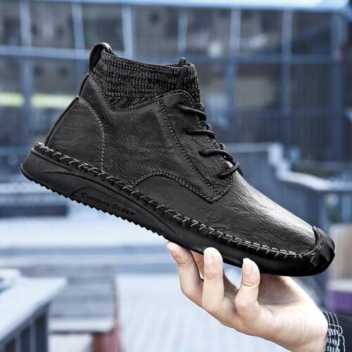 Men Boots Leather High Quality Autumn Winter Warm Fashion Male Shoes Leather Black Ankle Plus Size 38-48 Men Boots