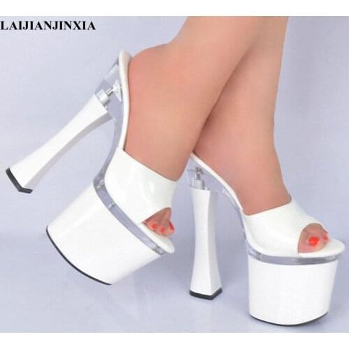 LAIJIANJINXIA New 18CM Heel High Shoes For Women Shoes Black Heels Ladies Open Toe Shoes Custom Color Slip-On Slippers