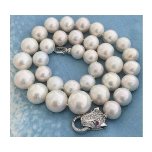 Huge 18" 14-12MM SOUTH SEA NATURAL White PEARL NECKLACE Leopard head CLASP
