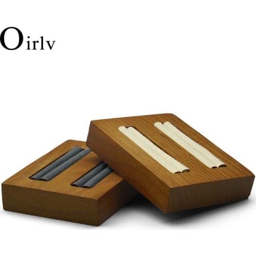 Oirlv Solid Wood Ring Bangle Display Stand Jewelry Holder with Beige /Dark Grey Microfiber 2 Rows Jewelry Organizer Showcase