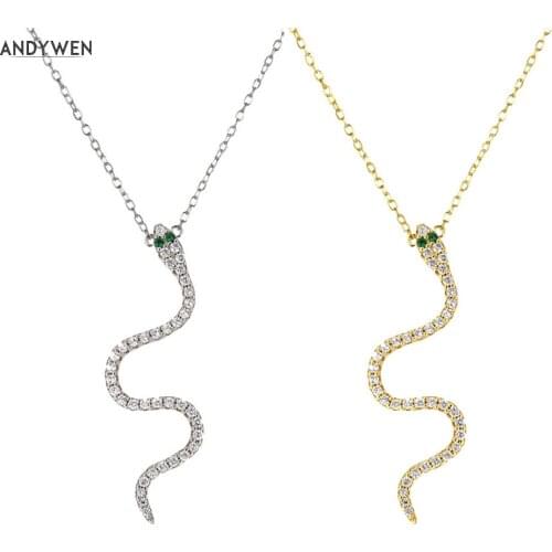 ANDYWEN 925 Sterling Silver Long Snake 34mm Pendant Necklace 2021 Fashion Luxury Fine Jewelry Animal Women Crystal Jewelry