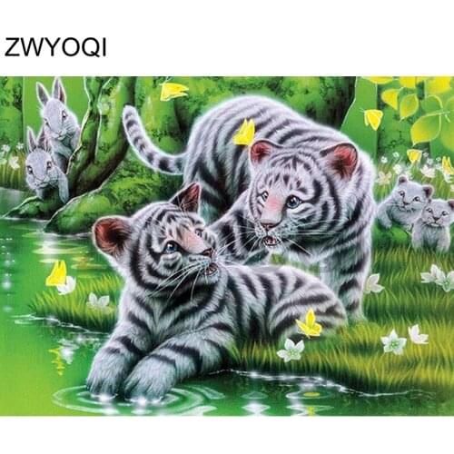 Full Square Diamond painting Cross stitch leopard Tiger rabbit DIY 3D Diamond mosaic Full Round Diamond embroidery Tiger rabbit