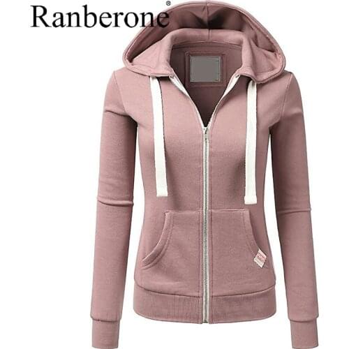 Ranberone Hot Style Sports Jacket Casual Hoodies Women Long Sleeve Sweatshirt Tracksuit Zipper Sports Coat Solid Color Sweater