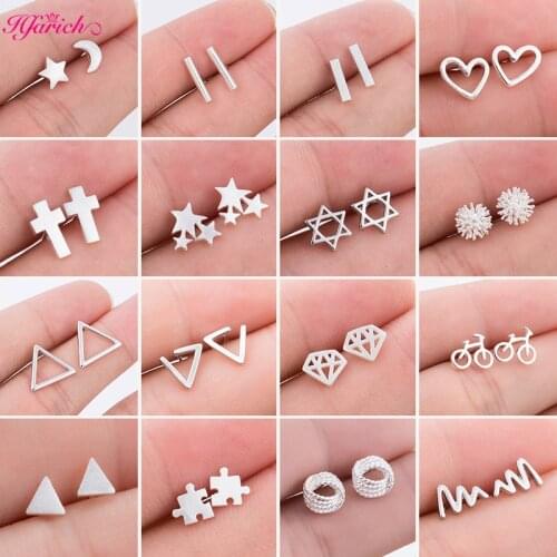 Korean Style Simple Cross Crescent Moon Star Triangle Earrings Geometric Small Princess Crown Stud Earrings Jewelry Gift Women