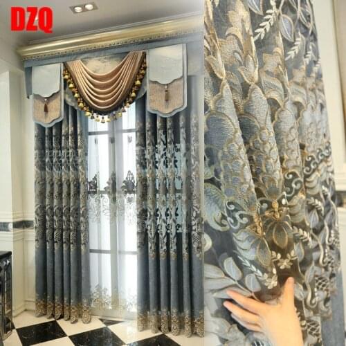 European-Style Gray Luxury and Elegant Decoration Living Room Curtains High Quality Voile Curtains for Bedroom