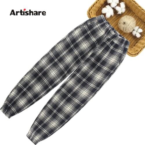 Big Girl Cargo Pants Plaid Pattern Kids Trousers For Girls Casual Style Childrens Pants Spring Autumn Kids Clothes 6 8 10 12 14