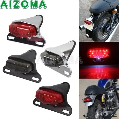 LED Motorcycle Cafe Racer Tail Brake Stop Light Moto Lucas License Plate Lamp Taillight For Harley Bobber Dyna Road Street Glide