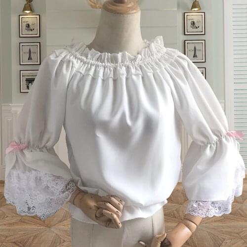 Fresh sweet lolita top kawaii girl doll collar white victorian shirt loose gothic lolita shirt loli cosplay lolita top