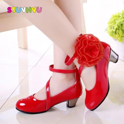 Princess Girls Shoes for Children 2020 Autumn New Fashion Flowers Wedding Party Dance Shoes Girls High Heels Leather Shoes