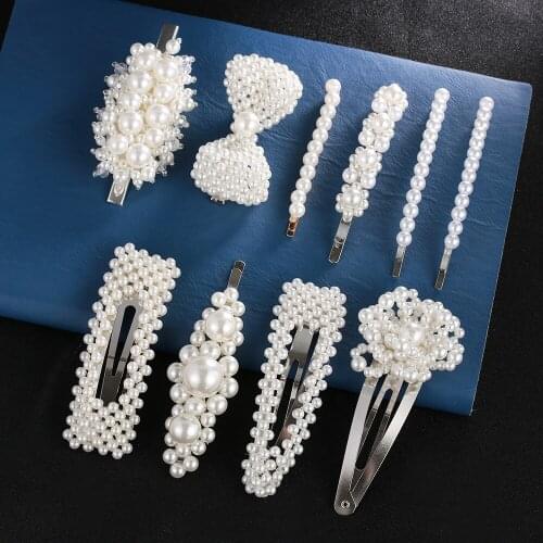 2019 New Fashion Imitiation Pearl Hair Clip Barrettes for Women Girls Handmade Pearl Flowers Hairpins Elegant Hair Accessories