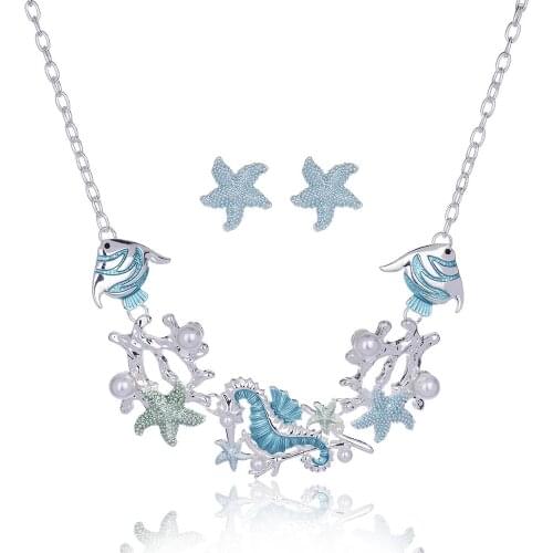 New 2020 hit Snake Chain Seahorse Ocean Beach Necklace set Womens Enamel Charms Necklace for Women Gift party jewelry
