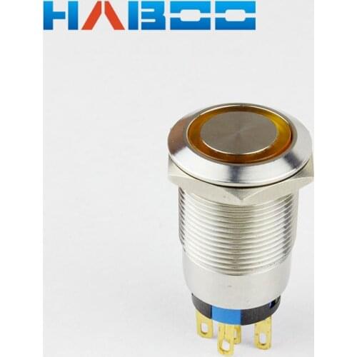 1pcs 19mm waterproof 2NO+2NC lighting push button switch on-off stainless steal ring head latching with led 220v