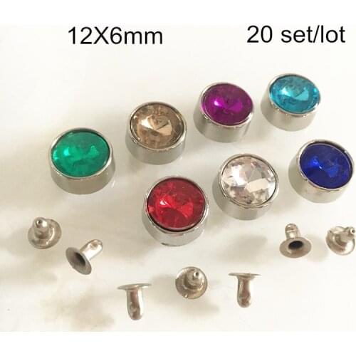 20 Set - Large 12mm Round Rhinestones Rivet Studs,Crystal Acrylic Rhinestone Silver Metal Cup,DIY Rivet For Leather,Belt,Clothes