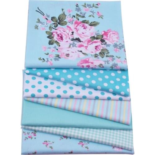 7pcs/Lot,50x40cm Blue Flowers Dot Series Printed Cotton Fabric Bundle,Sewing Quilting DIY Patchwork Handmade Cloth