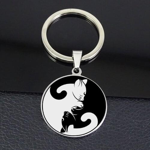Luna and Artemis Keychain Yin Yang Symbol Keyring Cute Cat Keychains Jewelry Best Gift for Men and Women YP6686