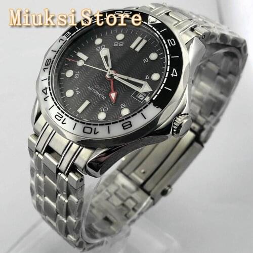 BLIGER Mens Top Luxury GMT Casual Business Watch Sapphire Crystal Ceramic Bezel Black Sterile Dial Date Mens Automatic Watch