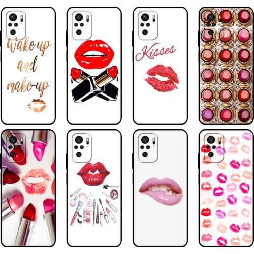 Black tpu Case For Xiaomi Redmi 9T Case Redmi Note 9T Note 10 Pro Case Sexy Lips Makeup Cosmetics Lipstick Powder