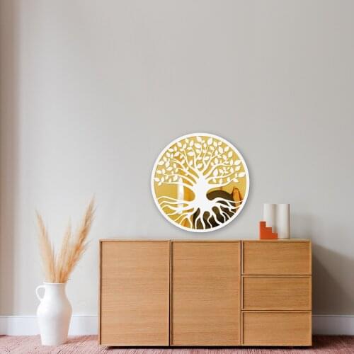 Tree of life Gold Floor Plexi Wall Table White Frame