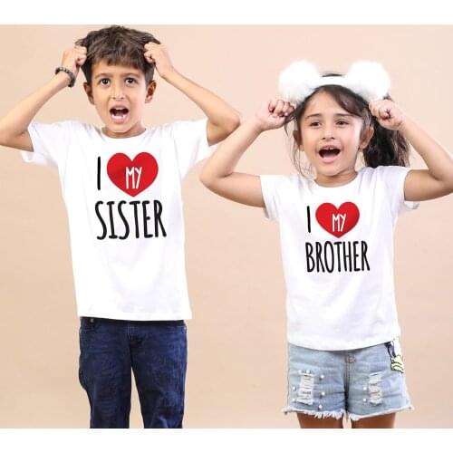 I Love My Sister/ Brother Kids Matching Tshirt Boys Girls Tops Summer Short Sleeve Toddler Shirt Casual Children Family Look Tee