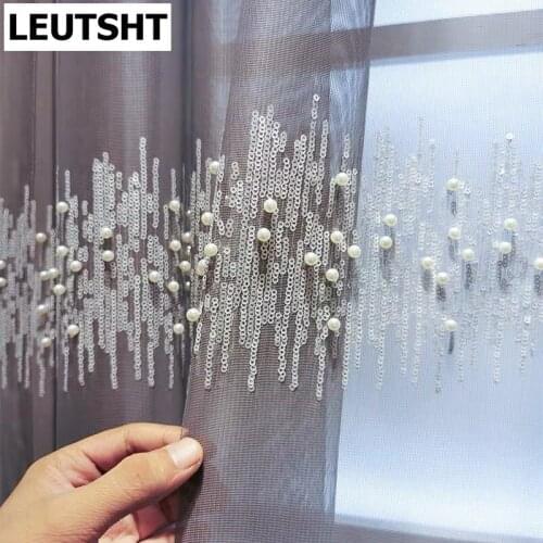 French Curtains for Living Dining Room Bedroom Luxury Embroidery Sequins Tulle Pearls Curtains Yarn for Bedroom Customized