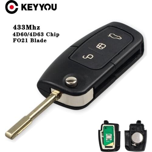 KEYYOU 10pcs Car Flip Remote Key For Ford Fusion Focus Mondeo Fiesta Galaxy Automobile Fob 433MHZ 4D60 Chip 3 Buttons FO21 Blade