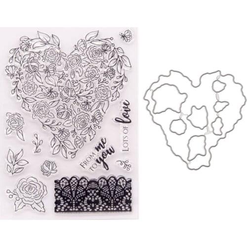 Love Flower Leaf Lace Stamp and Dies Transparent Clear Silicone Stamp Cutting Die Set for DIY Scrapbooking Photo Decorative 2021