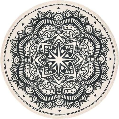 Round Cotton Rug, Woven Tassel Pillow Rug, Decorative Area Rug, Suitable for Living Room, Bedroom, Kitchen, Bathroom