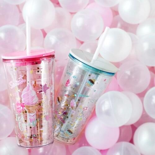 Sippy Drink Cup Creative Lovers Water Bottle Outdoor Sports Tumbler Coffee Mug Double-tube Opening Design Cup Kawaii Mug