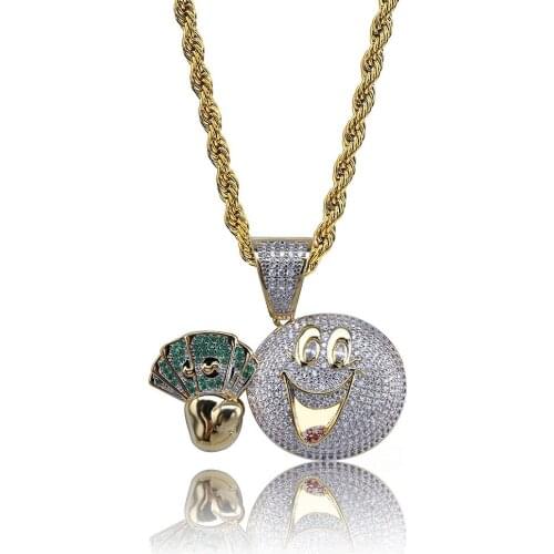 Fan In Hand Pendant & Necklace 18k Gold Plated Lab Diamond Iced Out Chain Bling Fashion Hip Hop Jewelry