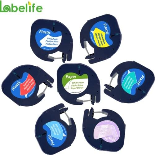 Labelife 7Pack 91201 Compatible for Dymo Letratag Plastic Tape 12mm*4m Black on white LT 91331 LT 91201 12267 for LT-100H LT-100
