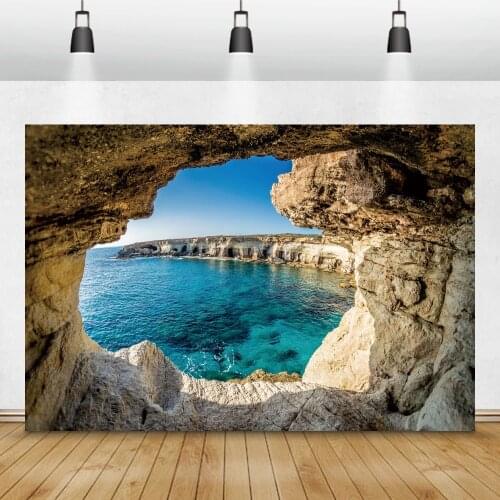 Laeacco Tropical Natural Stone Cave Sea Summer Holiday Resort Scenic Photo Backdrops Photography Backgrounds For Photo Studio
