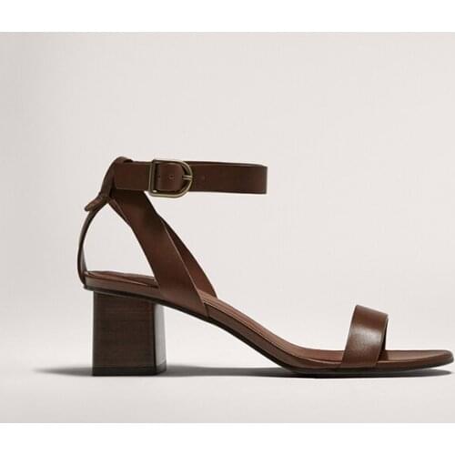 2021 Summer Gladiator Sandals New Versatile Brown Pig Leather French Girls Thick Heels High Heel Sandalias Women Pumps Shoes