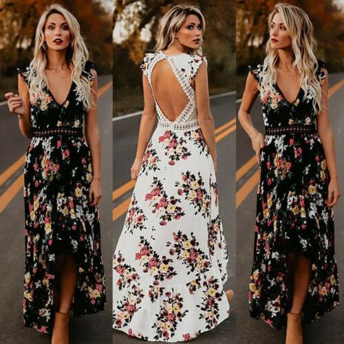 Summer Women Boho Long Maxi Dress Sexy Sleeveless Backless Party Beach Dress Elegant Vintage Floral Printed Sundress
