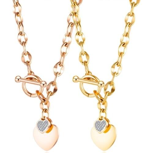 Fashion Zircon stainless steel heart pendant necklace for women rose gold minimalista jewelry accessories regalos para mujer