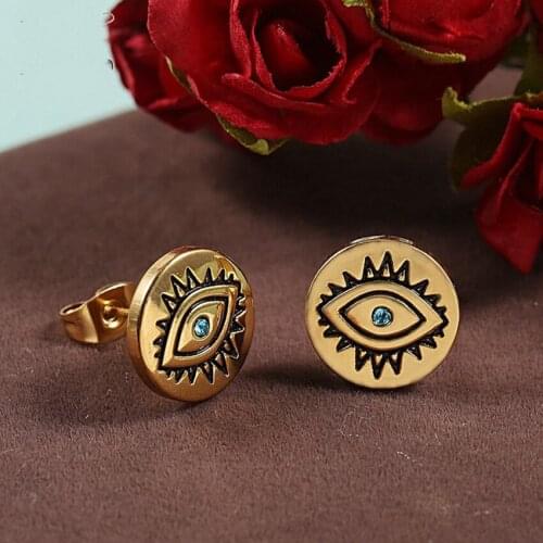 Fashion Simple Gold Devils Eye Studs Earrings for Woman Girl Geometric Round Earrings Luxury Party Jewelry