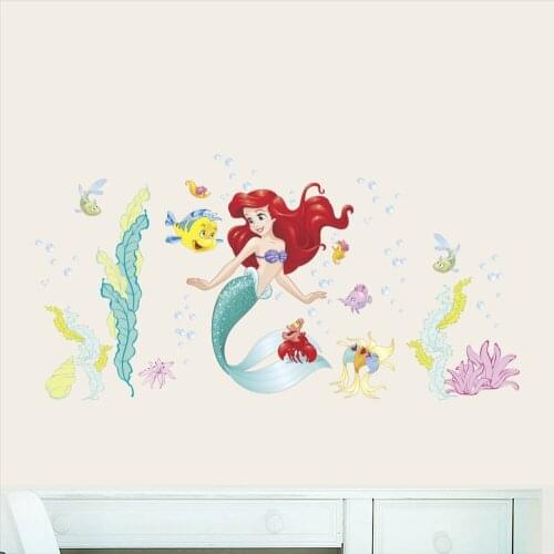Cartoon Disney Ariel Mermaid Princess Sealife Fish Bubble Wall Stickers For Kids Room Home Decor Diy Anime Mural Art Wall Decals