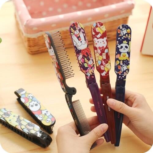 Cartoon folding portable comb hair brush anti-static beard comb for men women child hairdressing salon styling tool #750