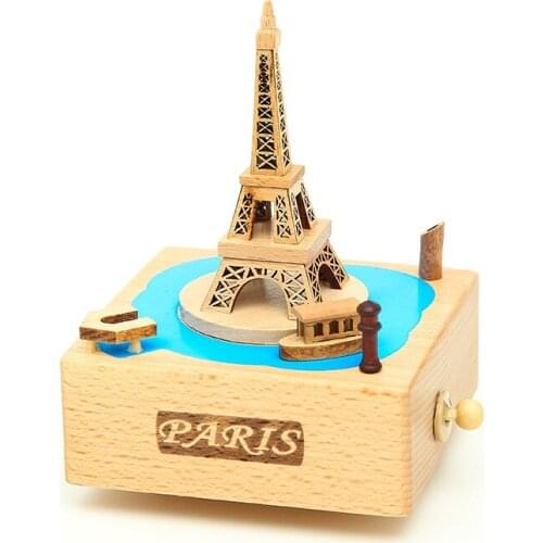 Eiffel Tower Music Box Stem-winding Musical Box Beech Wood Music Box Moving Magnetic Boat Mechanical Wind-up Toggle Switch Gifts