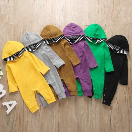 New Autumn Baby Newborn Baby Rompers Sport Long Sleeve Hoddies Winter Striped Solid Clothes Boys Cotton Jumpsuit High Quality