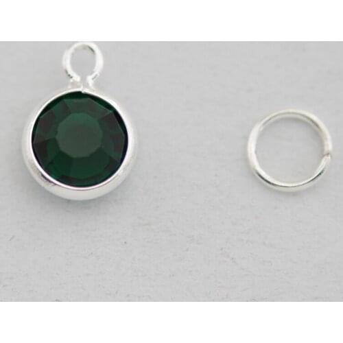 New Arrivals 10PCS dark green 6mm Birthstone100% crystal with Silver Rings floating charms for Personalized Necklace