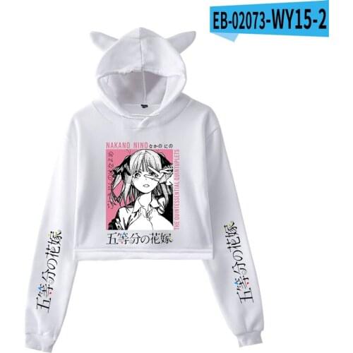 New White Hooded The Quintessential Quintuplets Hoodies Women Kawaii Crop Tops Cat Ear Sweatshirts Autumn Comic Girls Pullovers