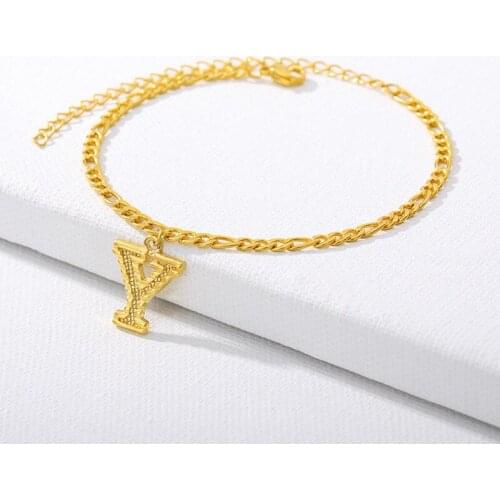 New Stainless Steel Capital Alphabet Anklet Gold Color Letter U /V /W /X /Y /Z Ankle Bracelet On Foot 24cm long, 1 PC