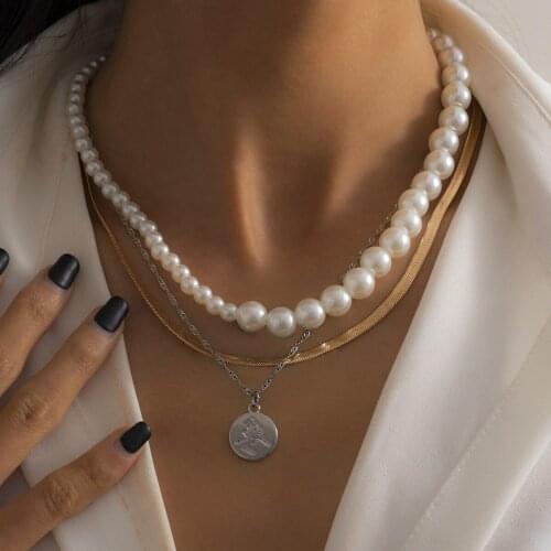3 Pcs/Set Imitation Pearl Beads Choker Necklace for Women Fashion Snake Chain Coin Pendant Necklace 2021 Jewelry for Neck Gifts