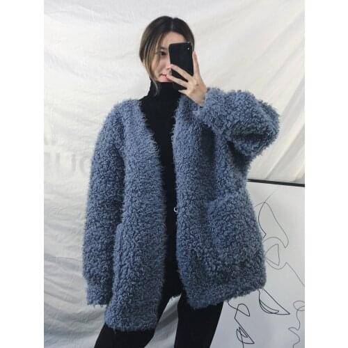 Wool Autumn Winter Curl Coat Real Fur Jacket Casual Korean Oversize Coats and Jackets Women Abrigo Mujer YY527 KJ2620