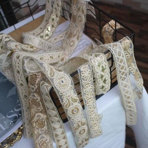 Luxury Glitter Golden Sequins Embroidered Ribbon Beaded Fringe Lace Edge Trim Dress Applique Curtains Handicraft Sewing Decor